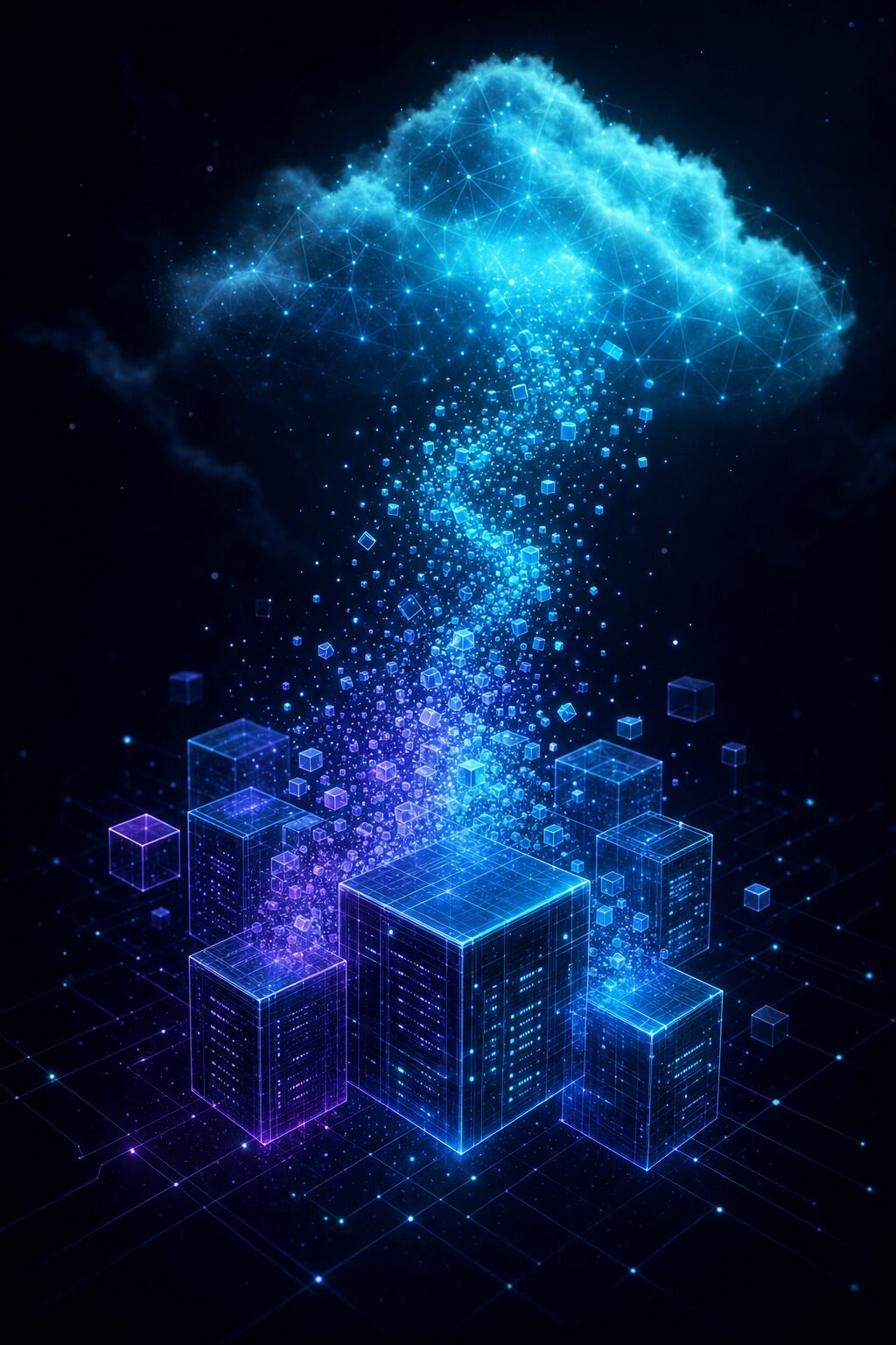 On-premise servers dissolving into a cloud
